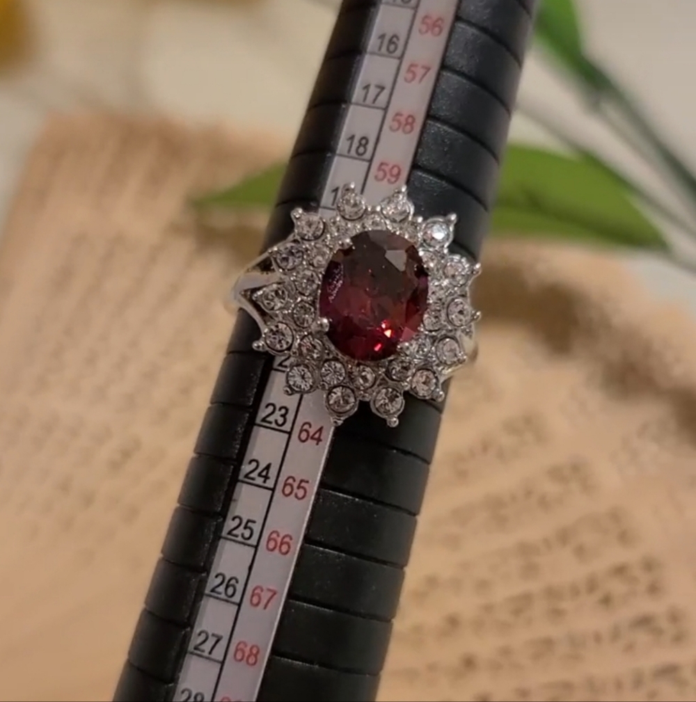 Elegant Silver and Red Gemstone Ring Size 10 - Picture 10 of 15